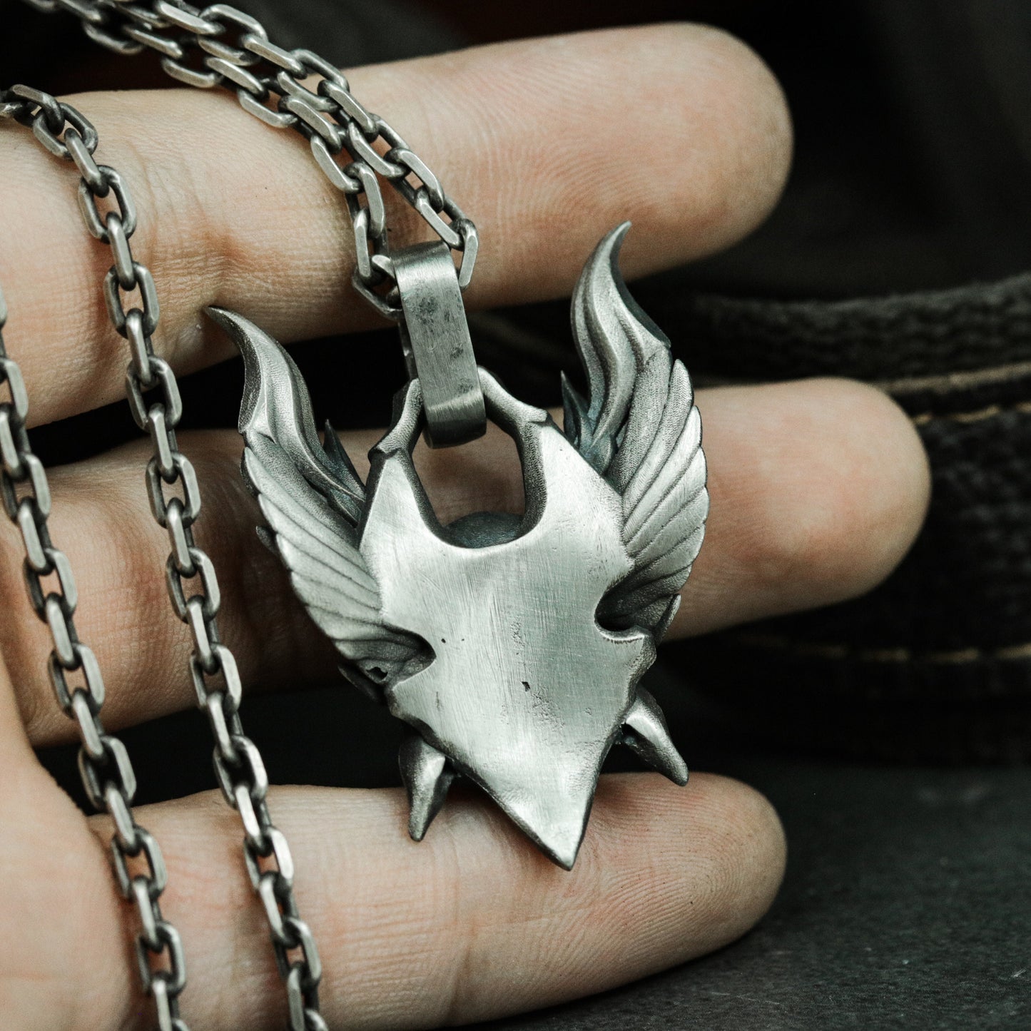 Winged God Pendant ¨C Handmade 925 Silver Beast Deity Necklace