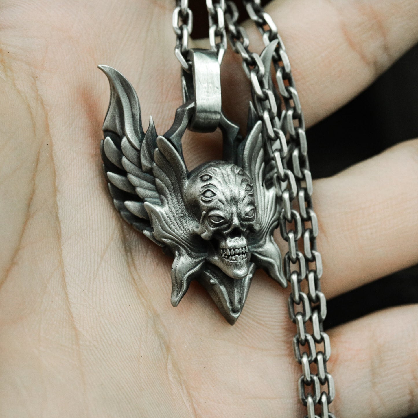 Winged God Pendant ¨C Handmade 925 Silver Beast Deity Necklace