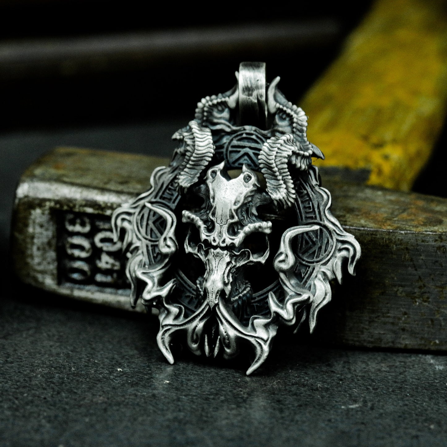Beast Skull Pendant with Gothic Frame ¨C 925 Sterling Silver Handmade