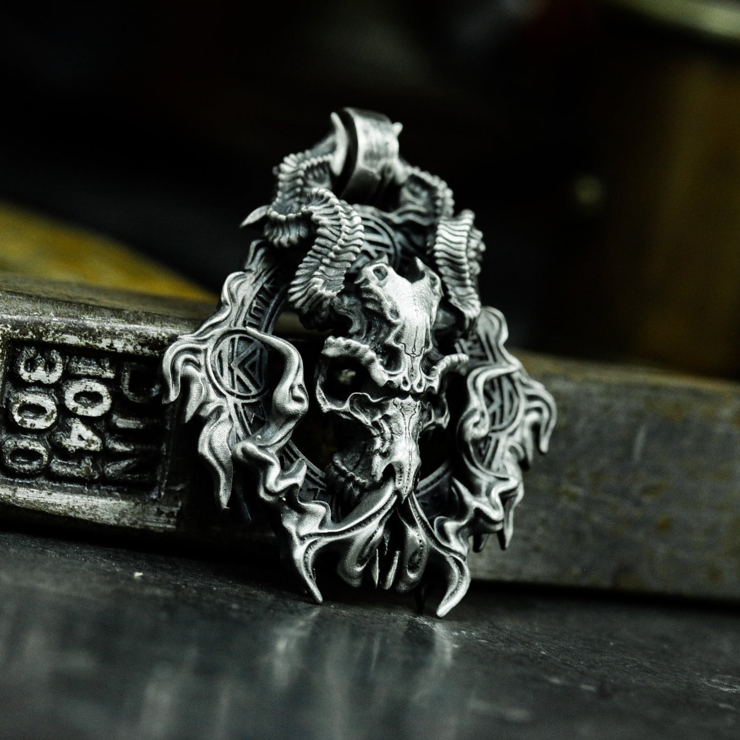 Beast Skull Pendant with Gothic Frame ¨C 925 Sterling Silver Handmade