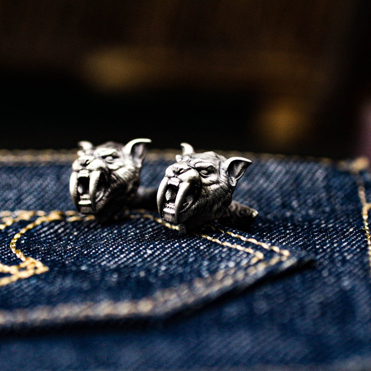 Saber-toothed Tiger Cufflinks - 925 Silver Handmade