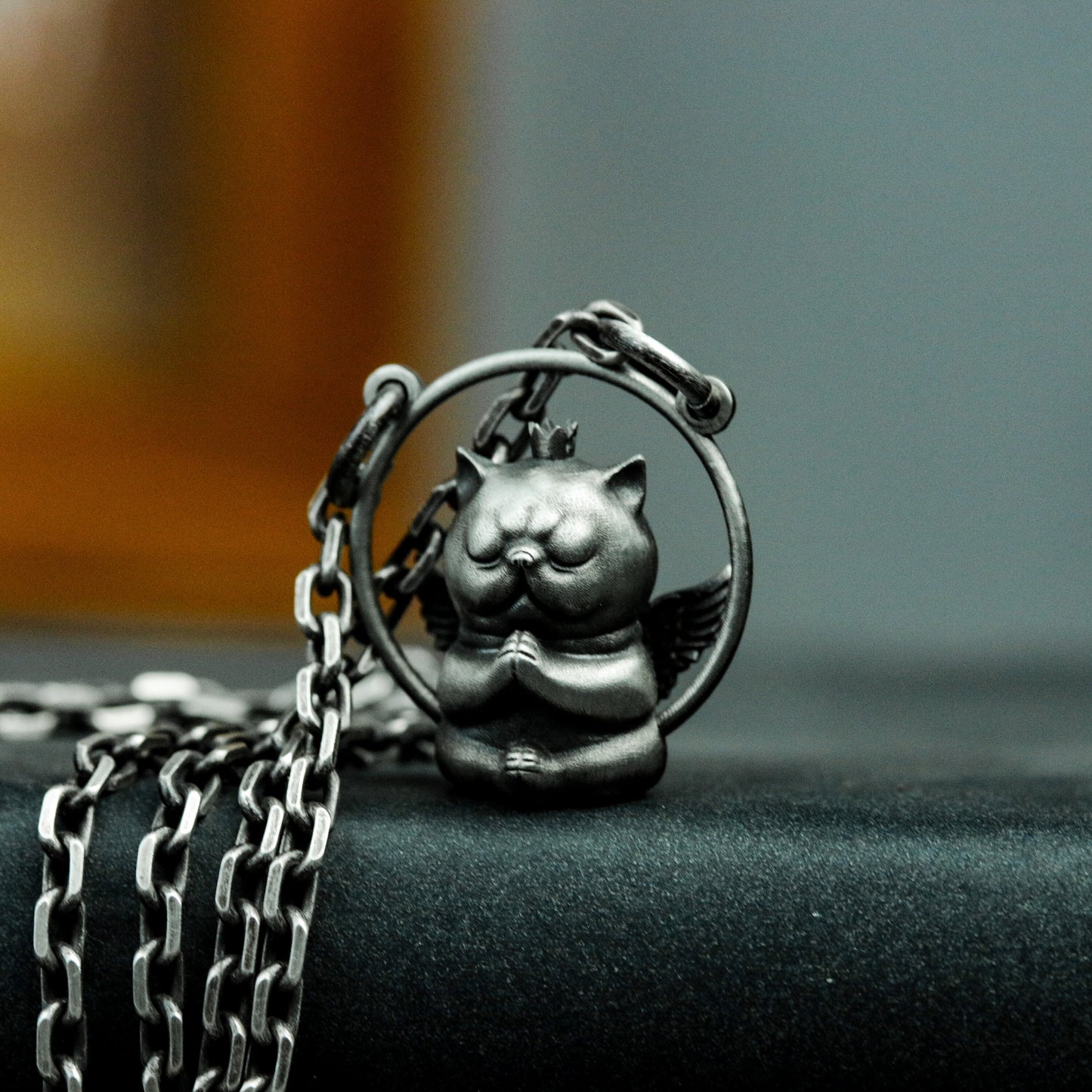 Winged Cat Pendant - 925 Silver Handmade Flying Guardian