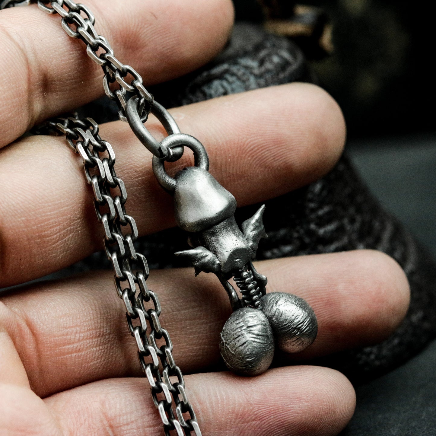 Skull Pendant with Dangling Testicles ¨C 925 Sterling Silver Handmade