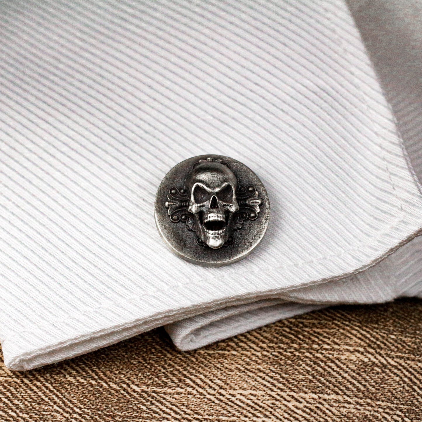 Skull Badge Cufflinks - 925 Silver Handmade