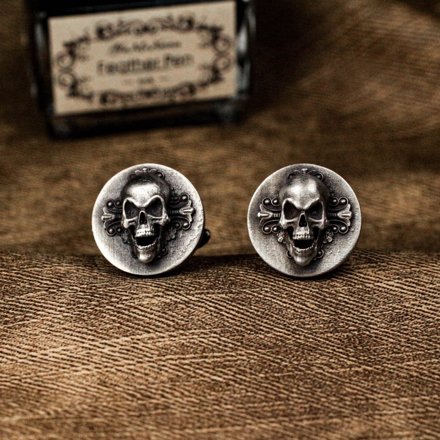 Skull Badge Cufflinks - 925 Silver Handmade