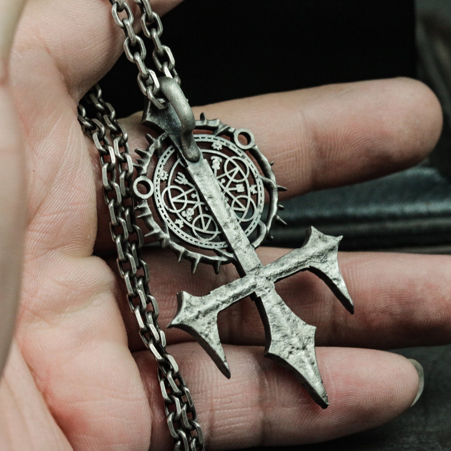 Arcane Cross Pendant ¨C Handmade 925 Silver Ritual Sigil Necklace