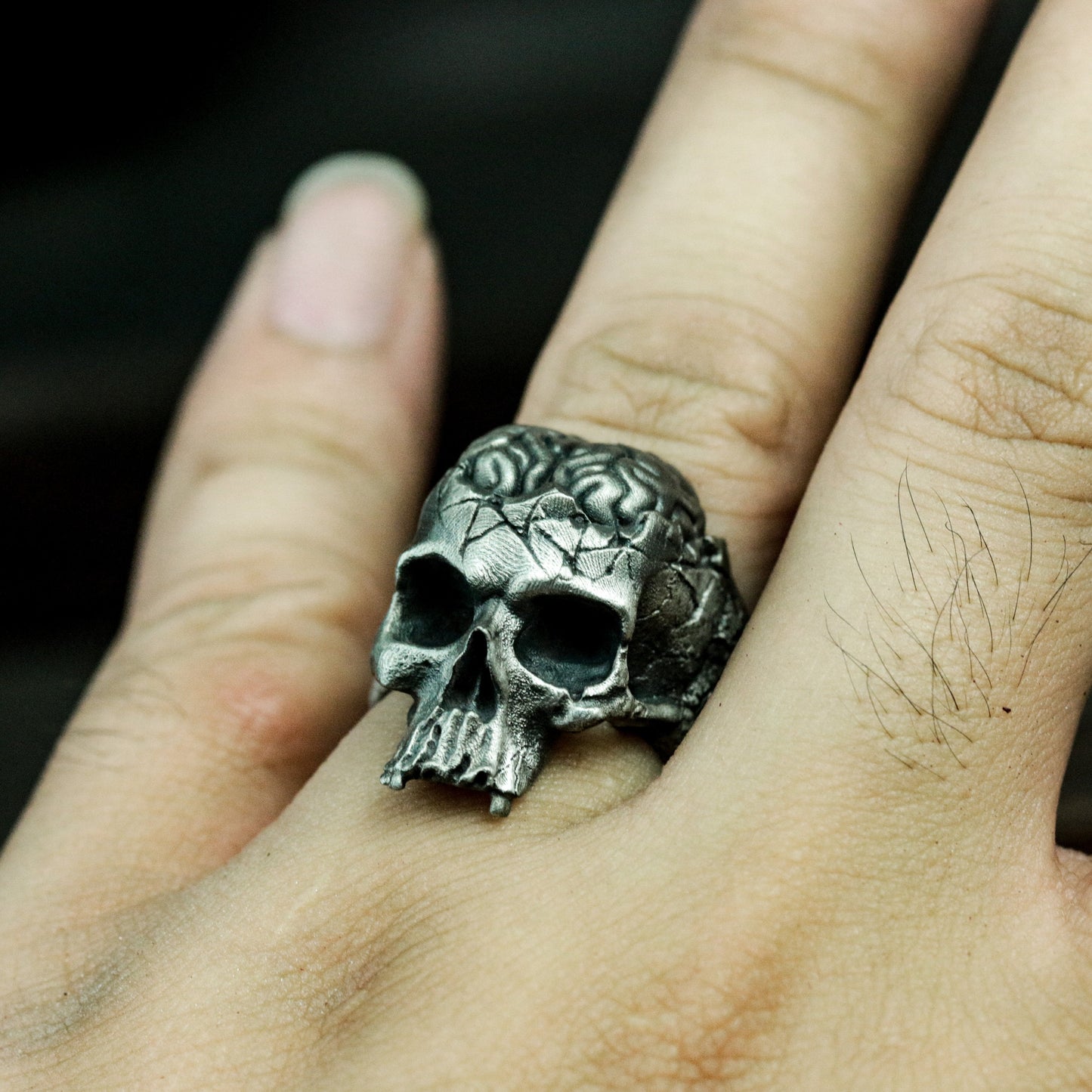 Cerebral Skull Ring - 925 Silver Handmade Anatomical Design