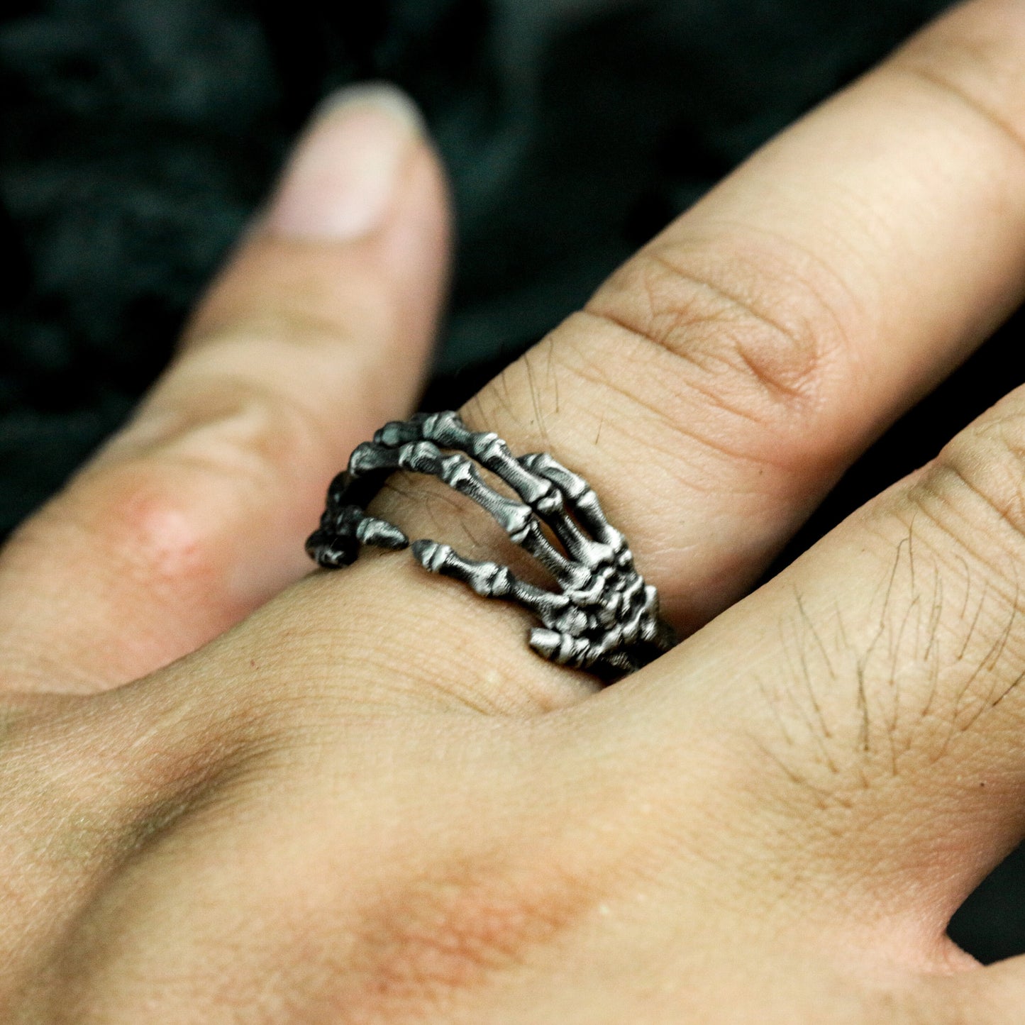 Bone Hand Ring ¨C Handmade 925 Silver Skeletal Grip Band