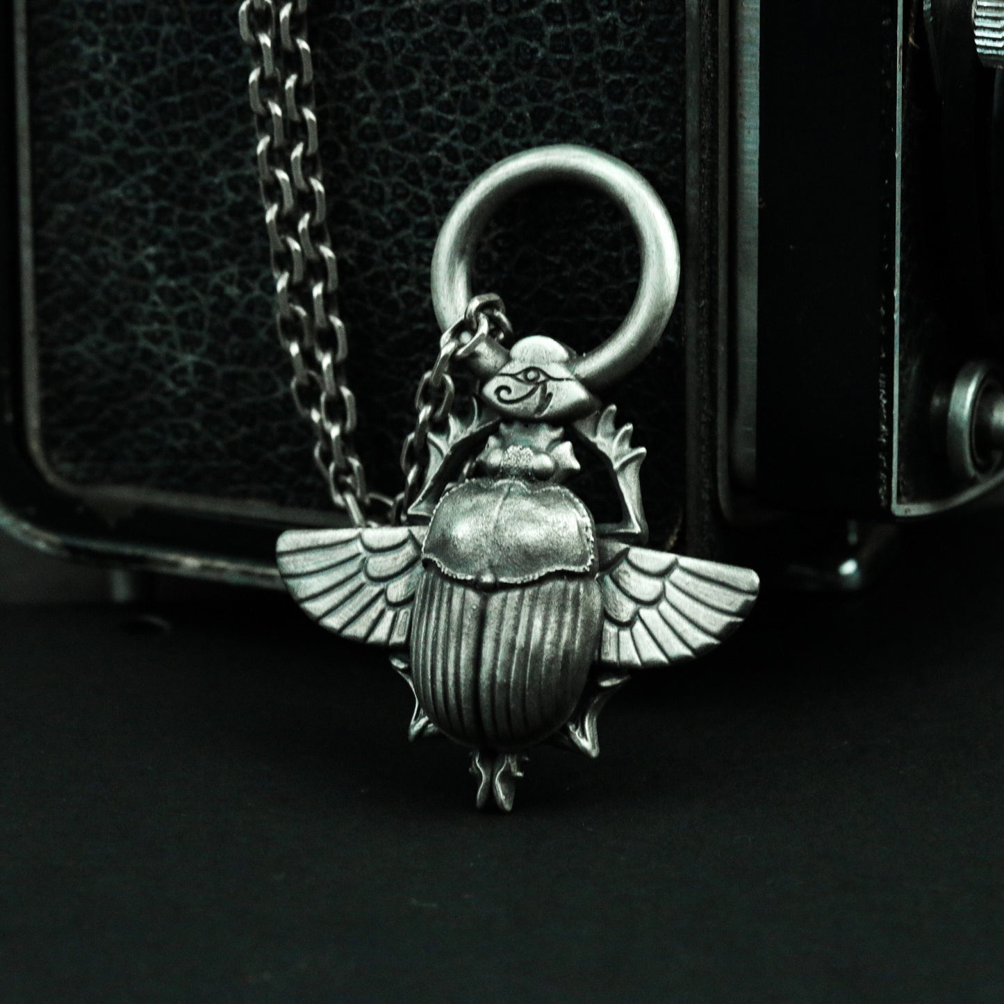 Winged Scarab Pendant with Mechanical Detail - 925 Sterling Silver Handmade