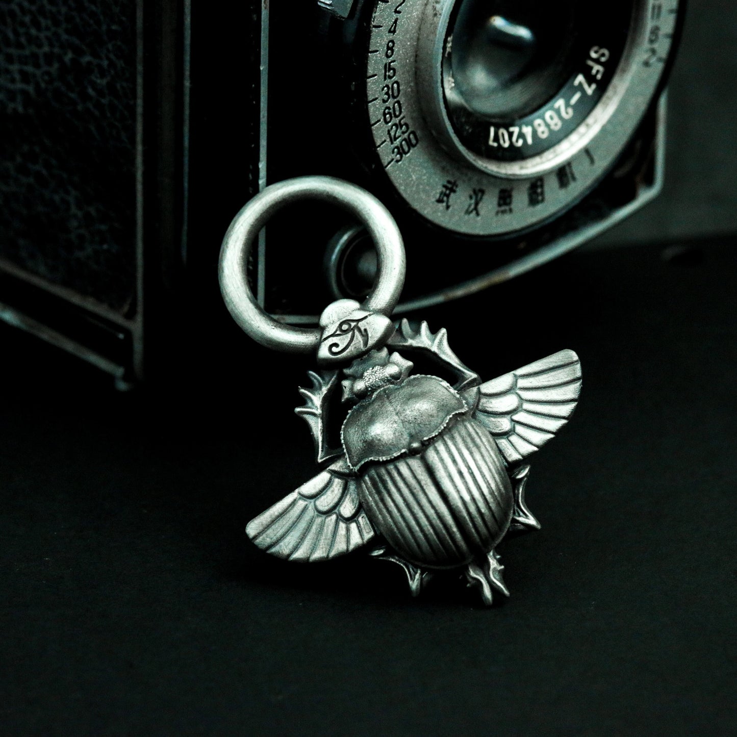 Winged Scarab Pendant with Mechanical Detail - 925 Sterling Silver Handmade