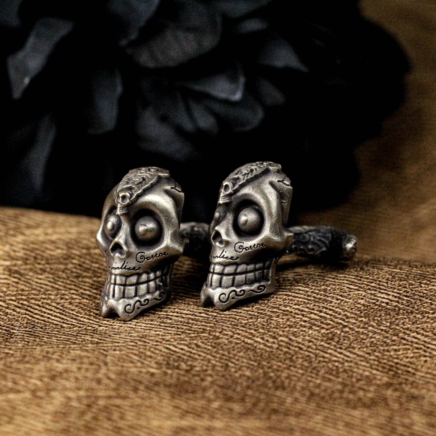 Skull Cufflinks - Handmade 925 Silver Mexican Day of the Dead