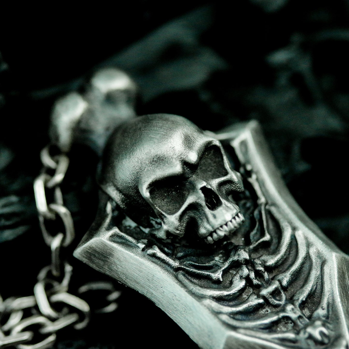 Web Shield Skull Pendant ¨C Handmade 925 Silver Gothic Emblem Necklace