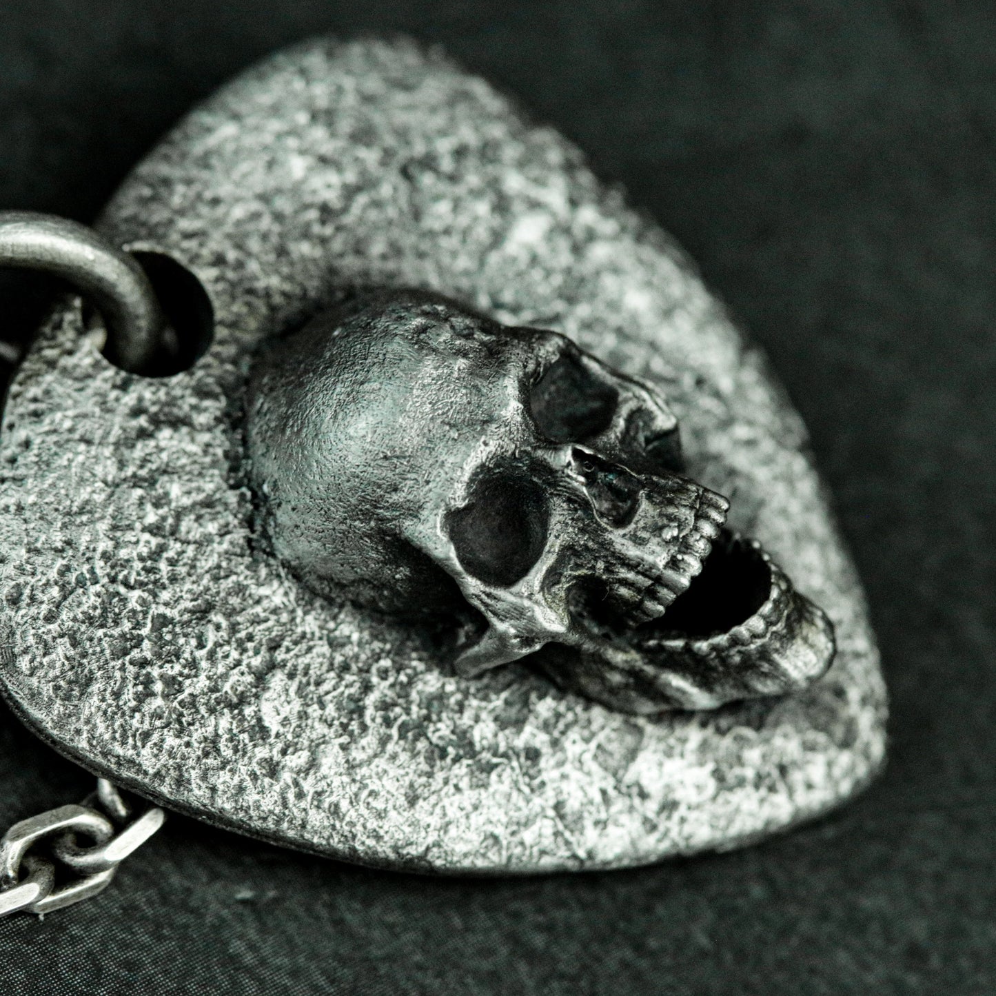 Hammered Pick Skull Pendant ¨C Handmade 925 Silver Rock Amulet Necklace