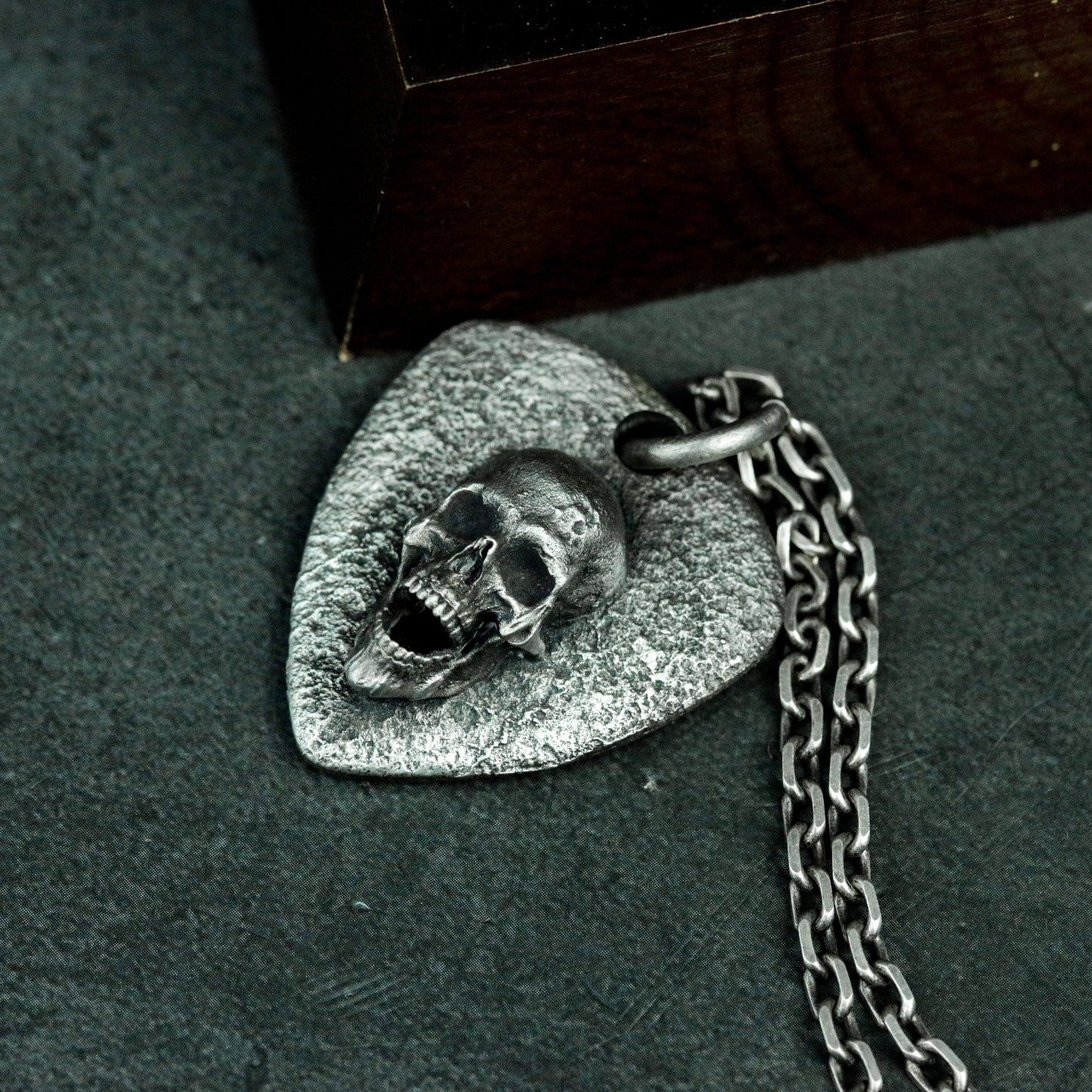 Hammered Pick Skull Pendant ¨C Handmade 925 Silver Rock Amulet Necklace