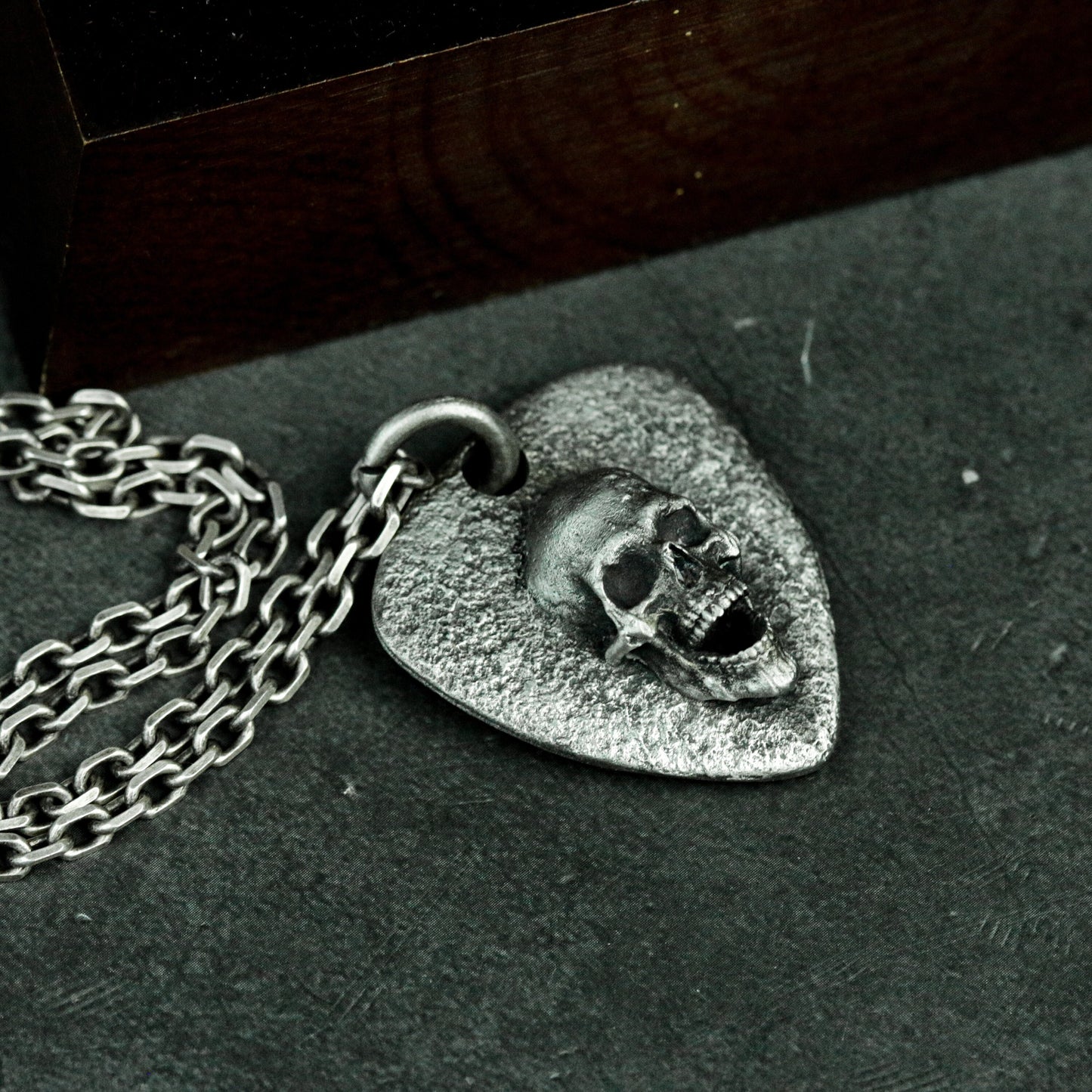 Hammered Pick Skull Pendant ¨C Handmade 925 Silver Rock Amulet Necklace