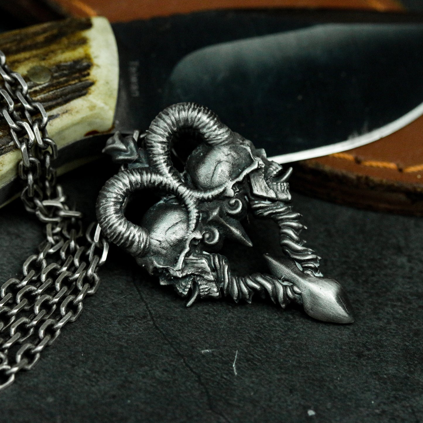 Double Horned Beast Pendant ¨C 925 Silver Handmade