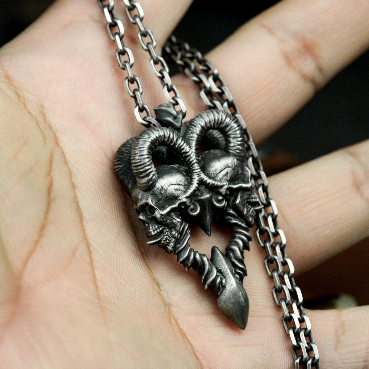 Double Horned Beast Pendant ¨C 925 Silver Handmade