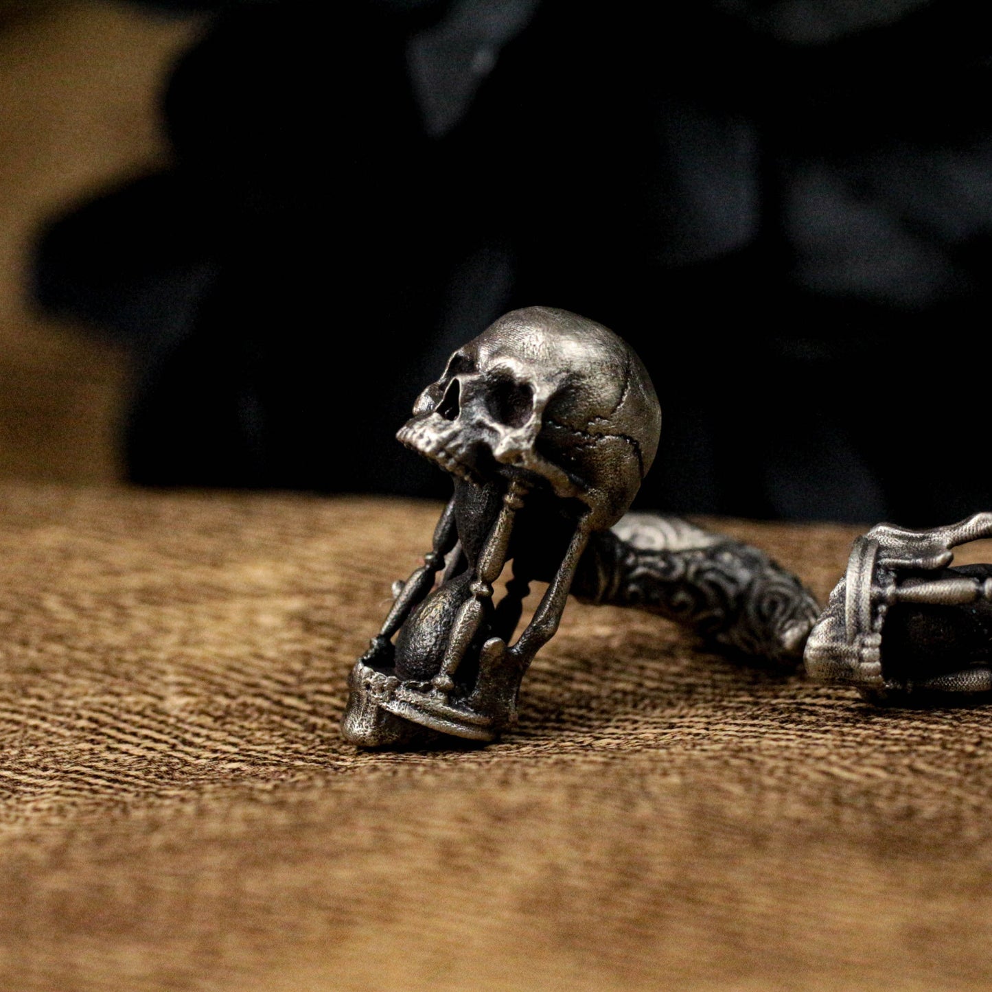 Hourglass Skull Cufflinks, Time Art Design - 925 Sterling Silver Handmade