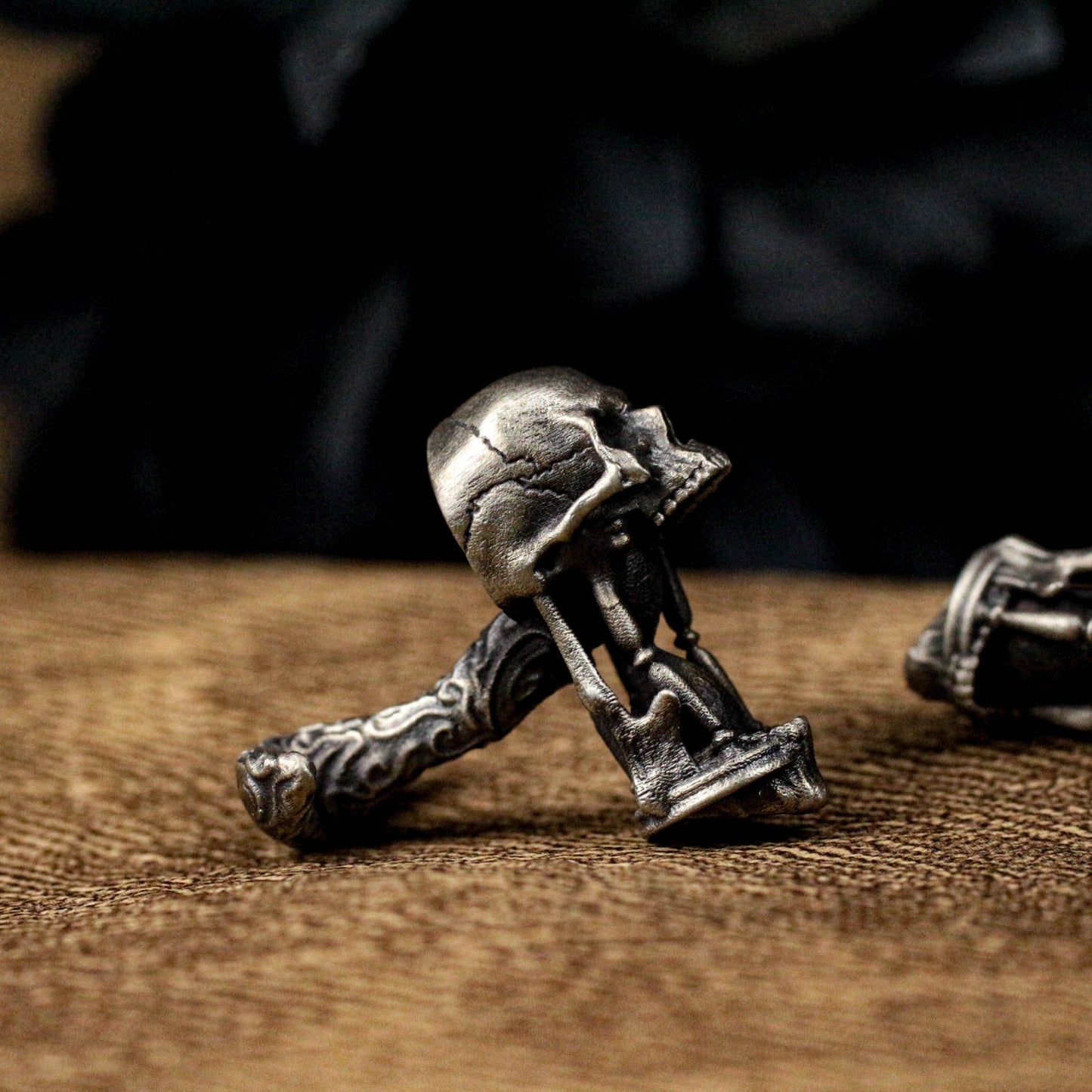 Hourglass Skull Cufflinks, Time Art Design - 925 Sterling Silver Handmade