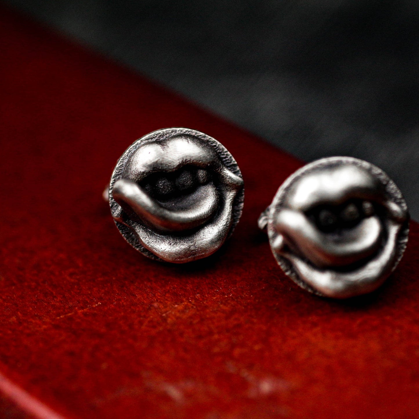 Playful Tongue-Out Mouth Cufflinks, 925 Silver Handmade