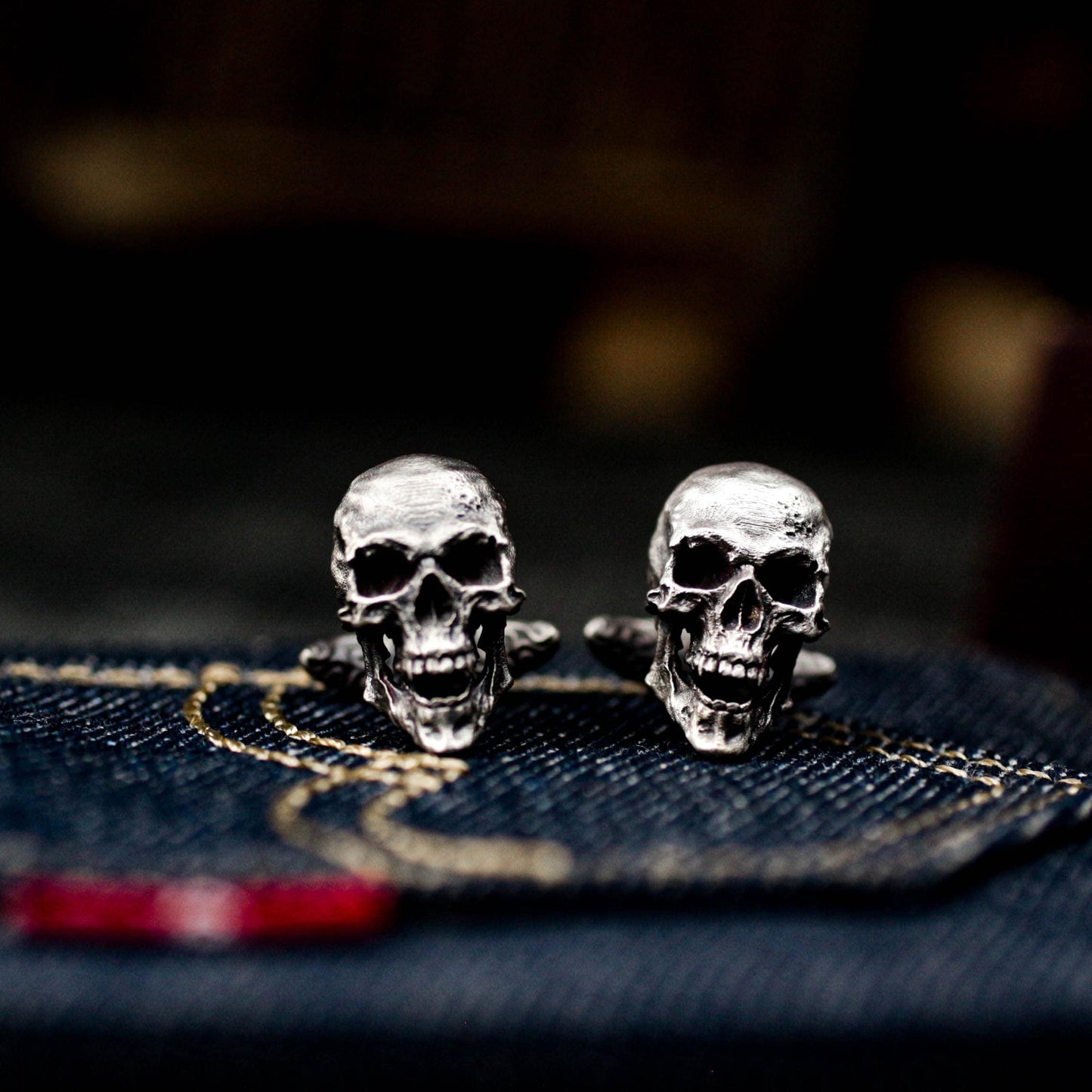 Biker Skull Cufflinks - Gothic Rock Style 925 Silver Handmade