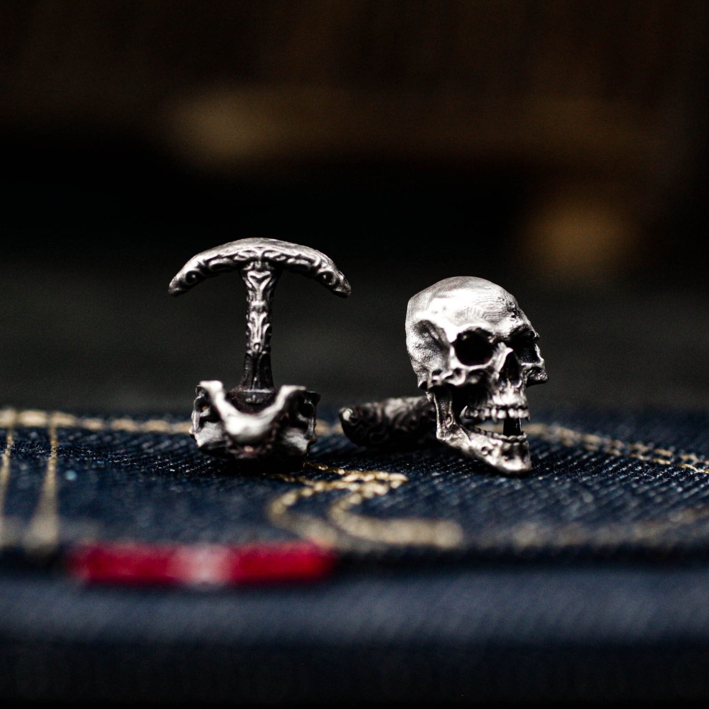 Biker Skull Cufflinks - Gothic Rock Style 925 Silver Handmade