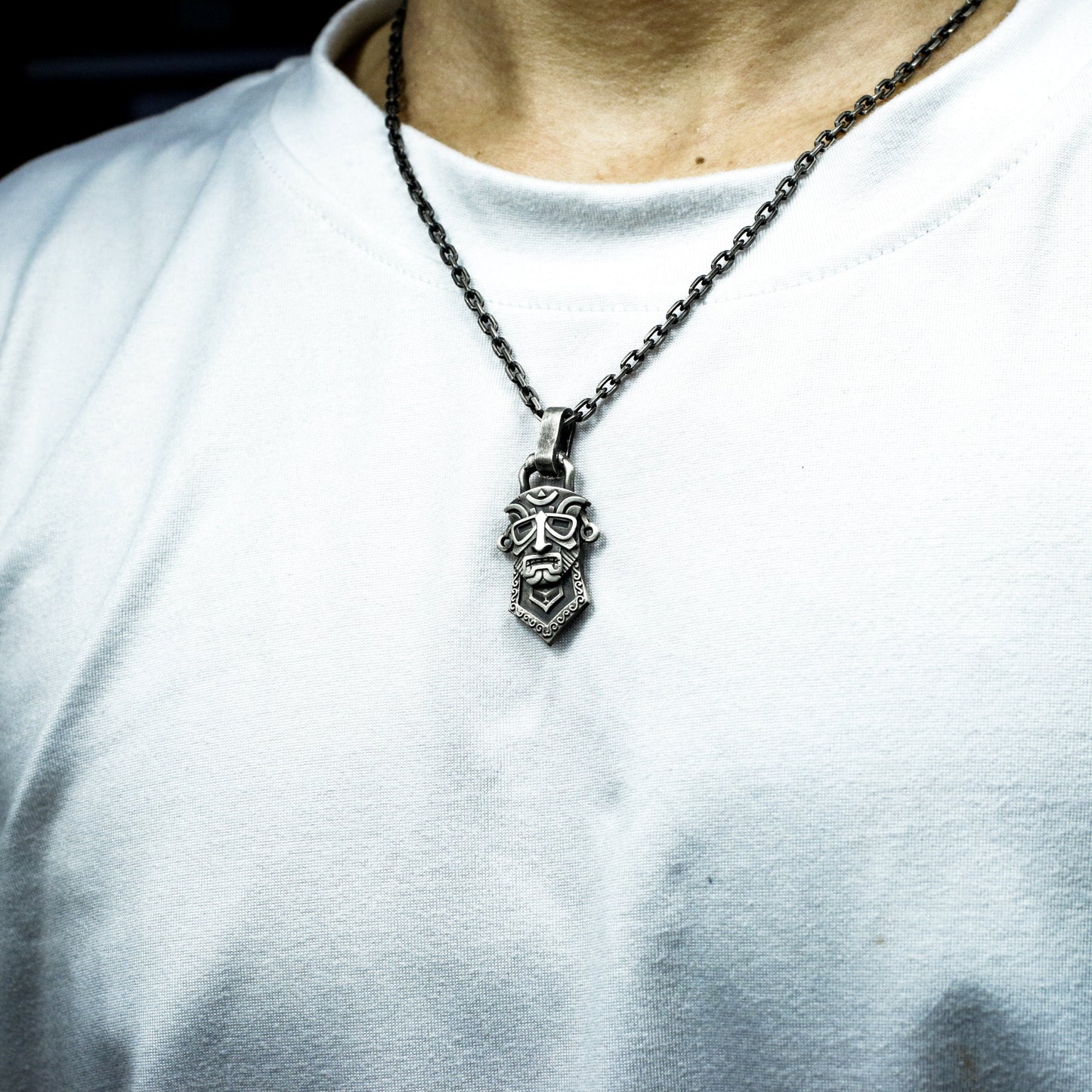 Tribal Mask Pendant ¨C Handmade 925 Silver Ancient Totem Necklace