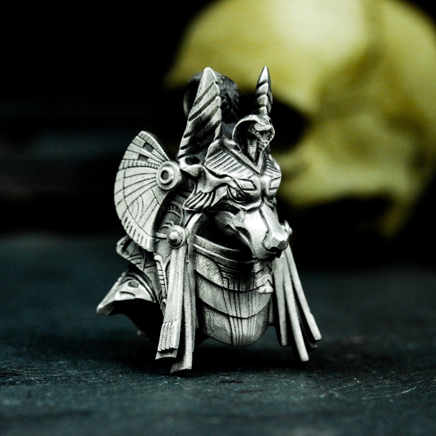 Anubis Jackal Pendant with Tribal-Tech Armor - 925 Sterling Silver Handmade