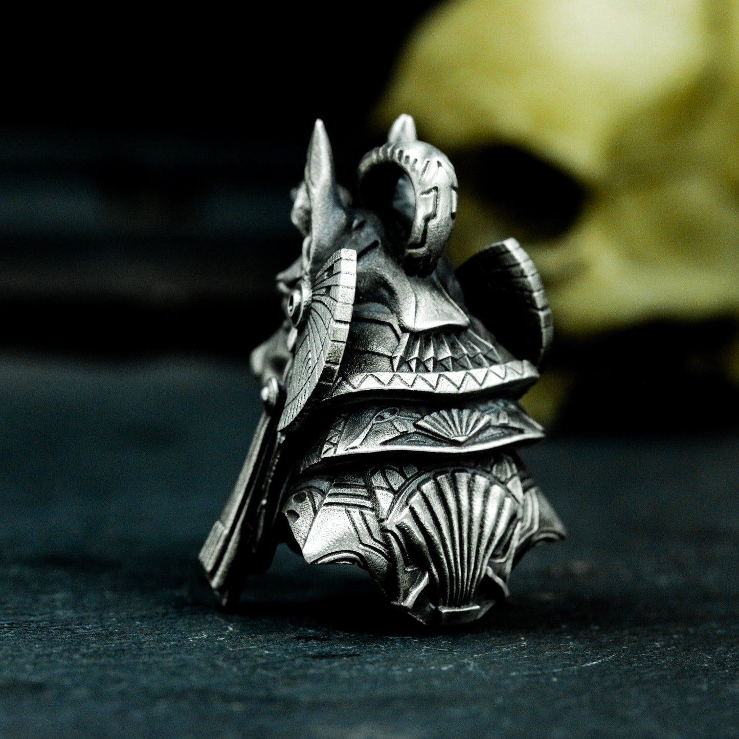 Anubis Jackal Pendant with Tribal-Tech Armor - 925 Sterling Silver Handmade