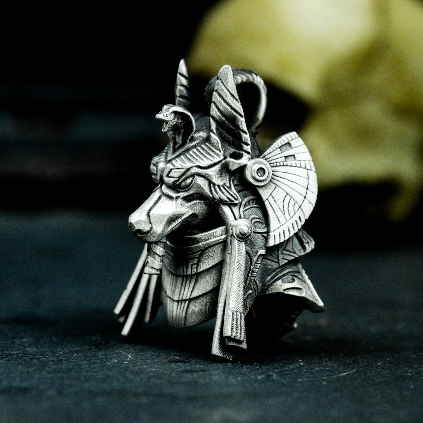 Anubis Jackal Pendant with Tribal-Tech Armor - 925 Sterling Silver Handmade