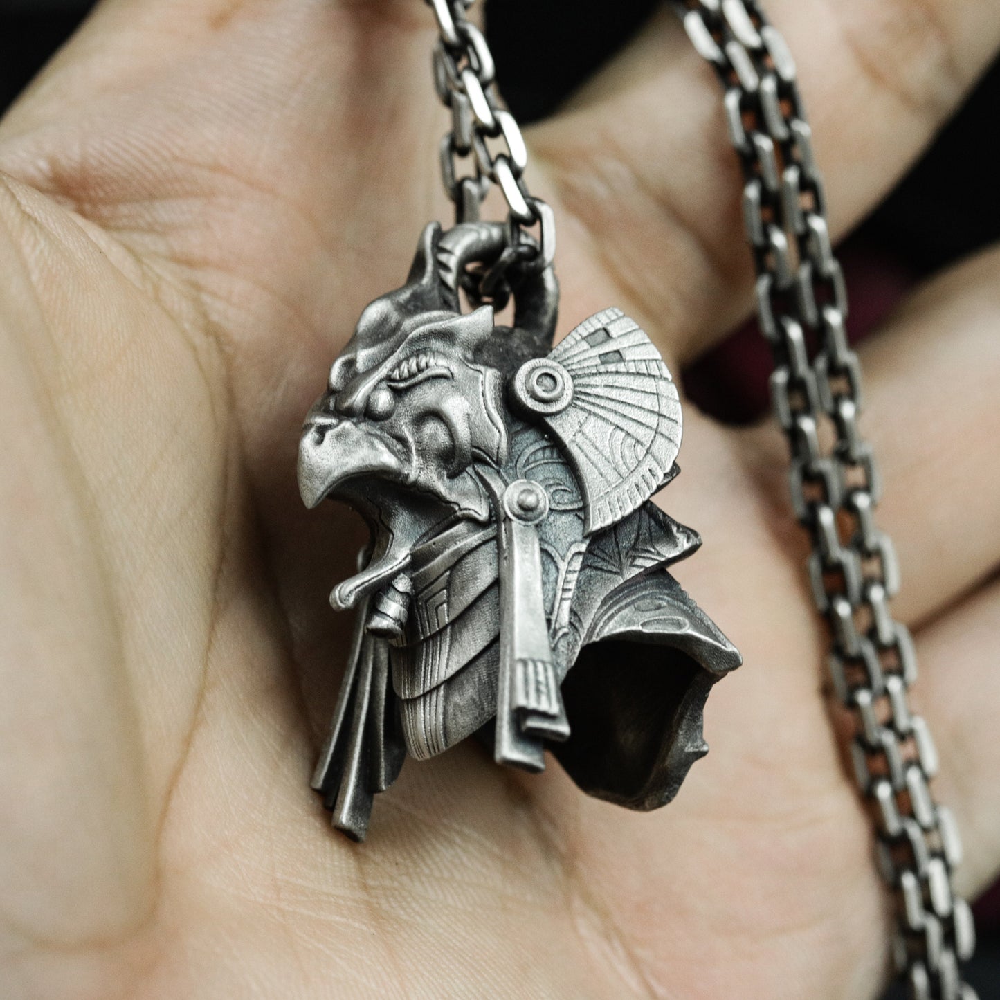 Horus Falcon Pendant with Armored Detail - 925 Sterling Silver Handmade