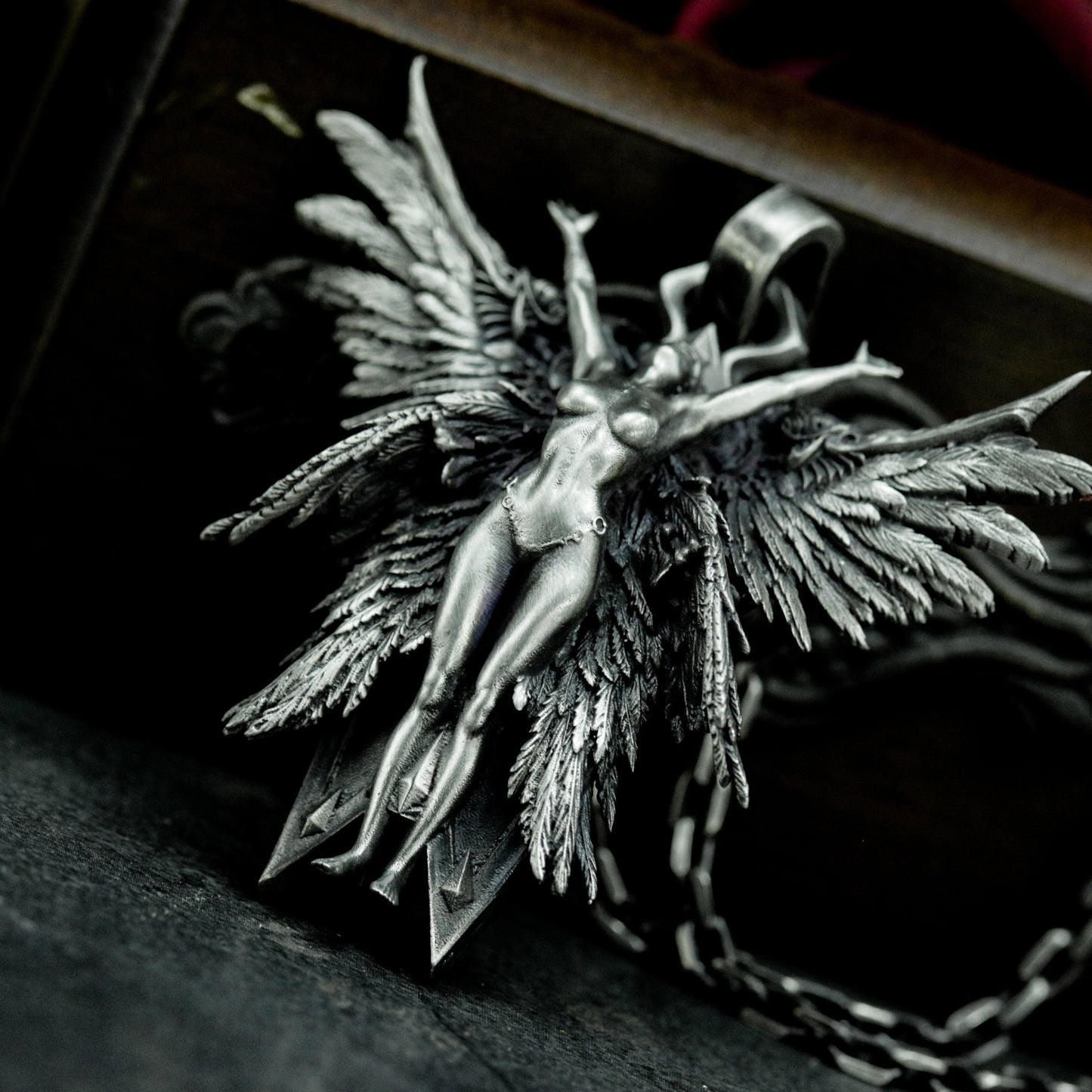 Fallen Angel Pendant with Outstretched Wings - 925 Sterling Silver Handmade