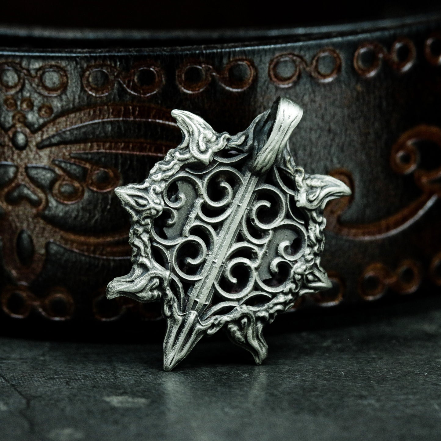 Ram Skull Pendant with Stylized Flames ¨C 925 Sterling Silver Handmade