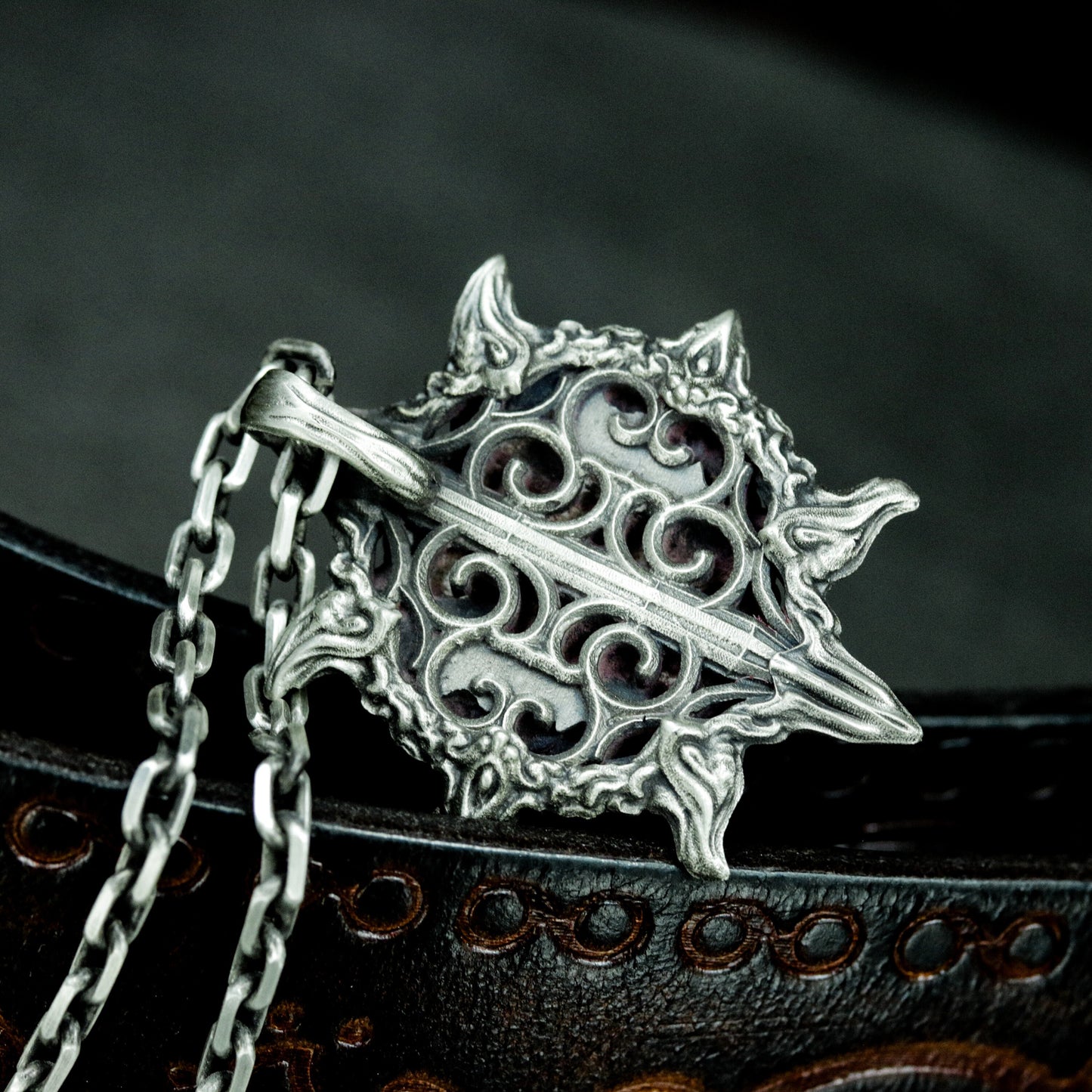 Ram Skull Pendant with Stylized Flames ¨C 925 Sterling Silver Handmade