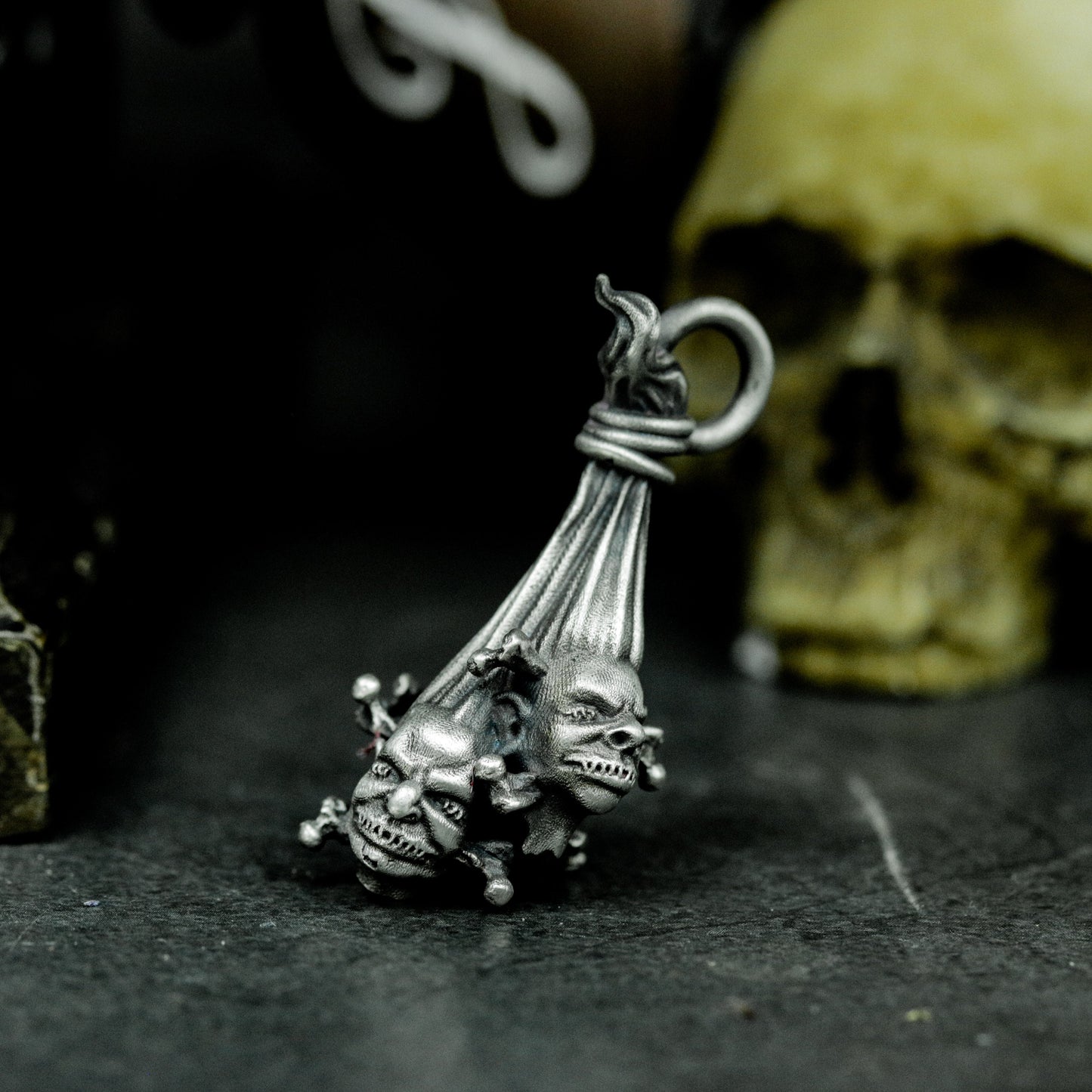 Twin Demon Pendant ¨C Handmade 925 Silver Double Skull Totem Necklace
