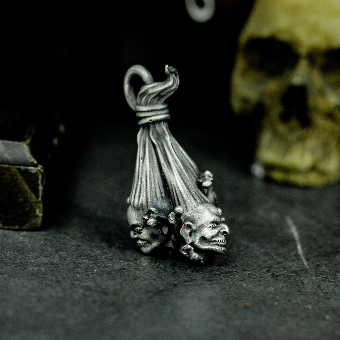 Twin Demon Pendant ¨C Handmade 925 Silver Double Skull Totem Necklace