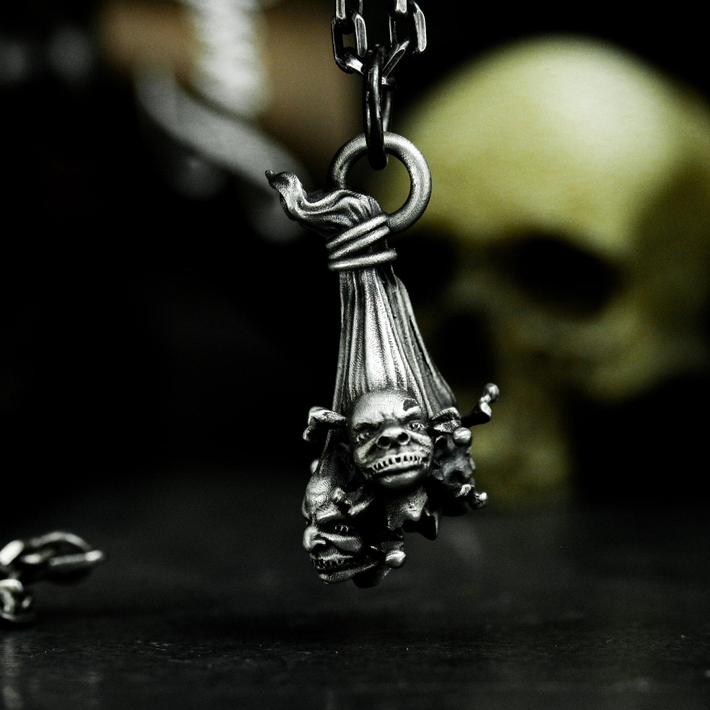 Twin Demon Pendant ¨C Handmade 925 Silver Double Skull Totem Necklace