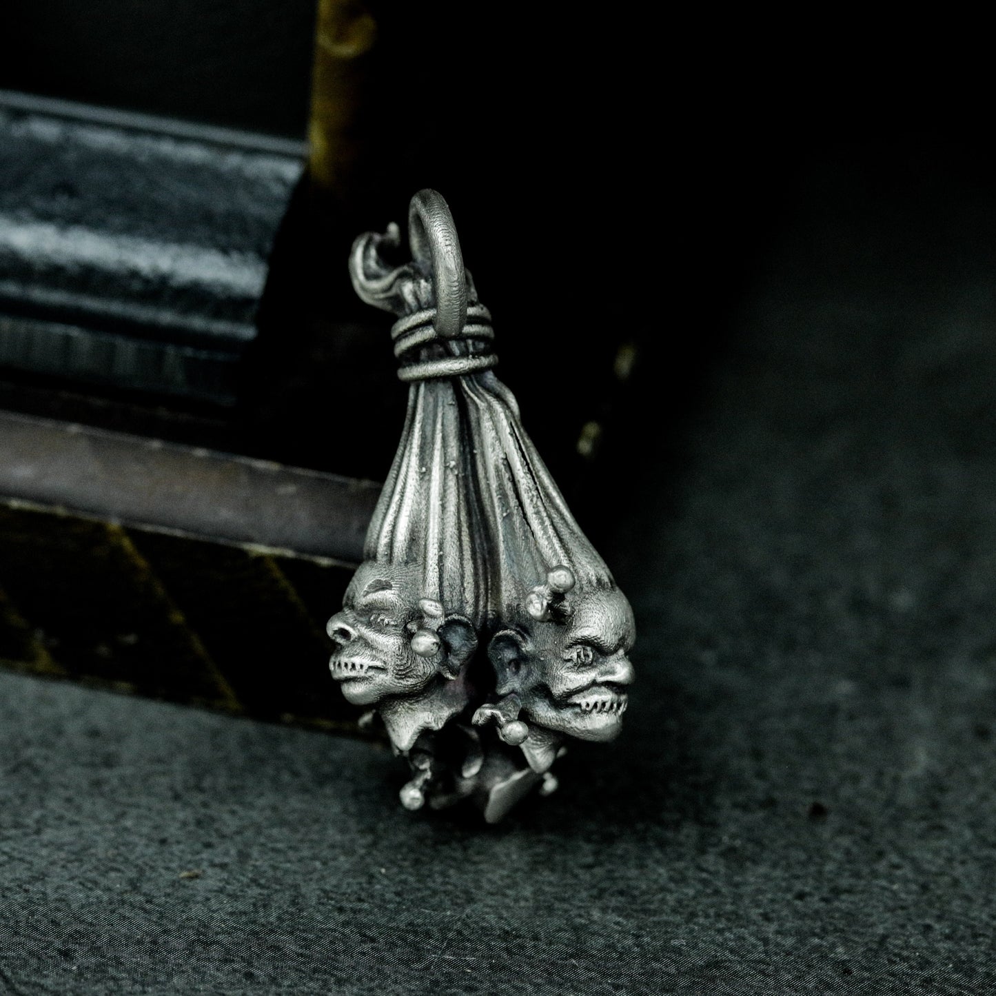 Twin Demon Pendant ¨C Handmade 925 Silver Double Skull Totem Necklace