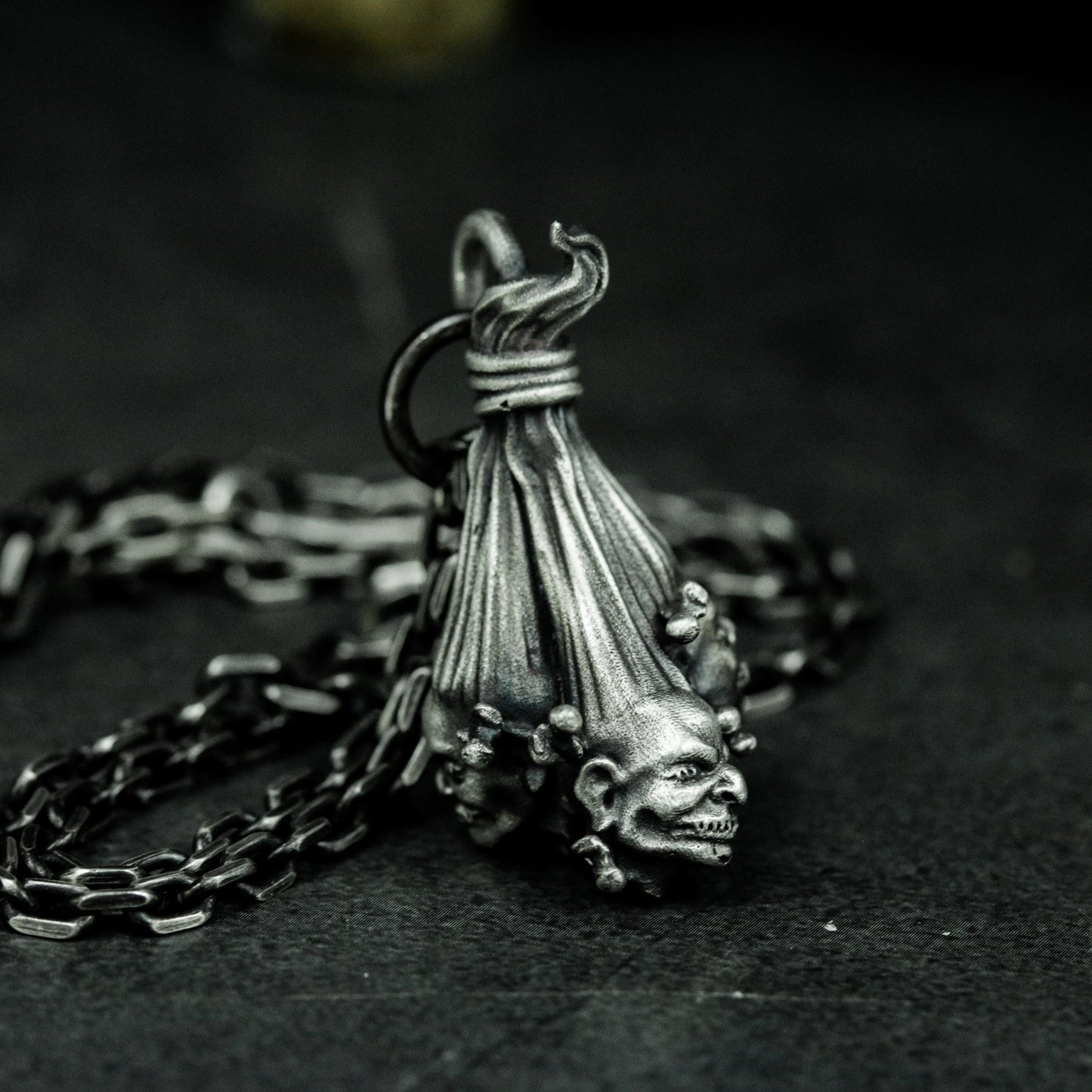 Twin Demon Pendant ¨C Handmade 925 Silver Double Skull Totem Necklace