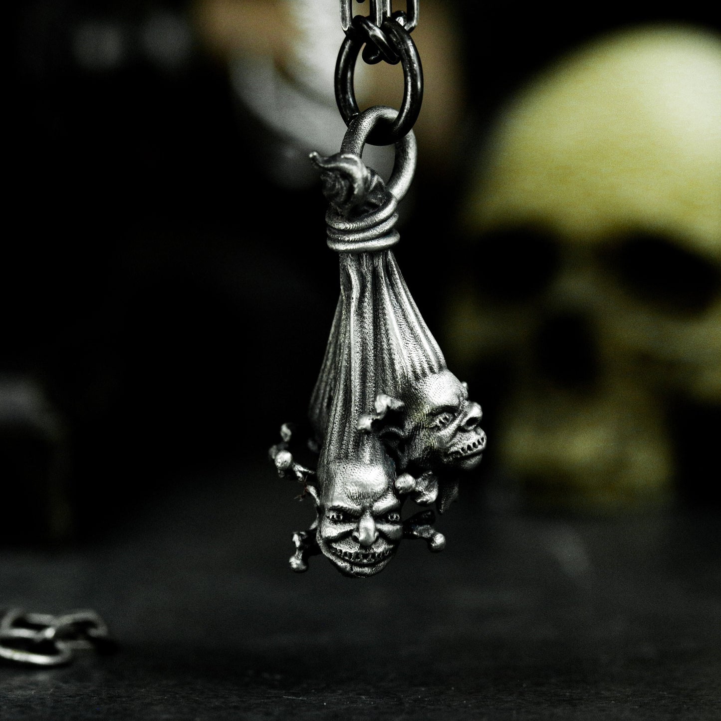 Twin Demon Pendant ¨C Handmade 925 Silver Double Skull Totem Necklace