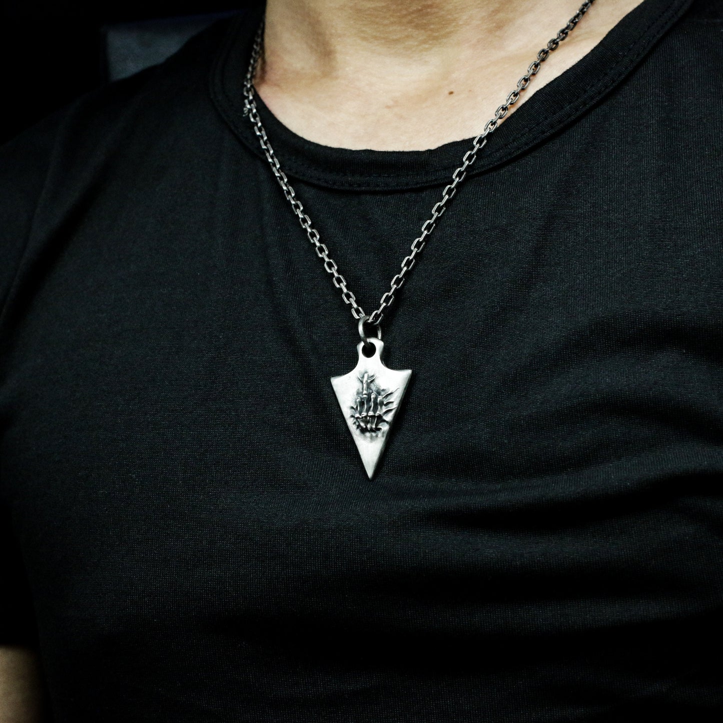 Shield Hand Pendant ¨C Handmade 925 Silver Skeletal Sigil Necklace