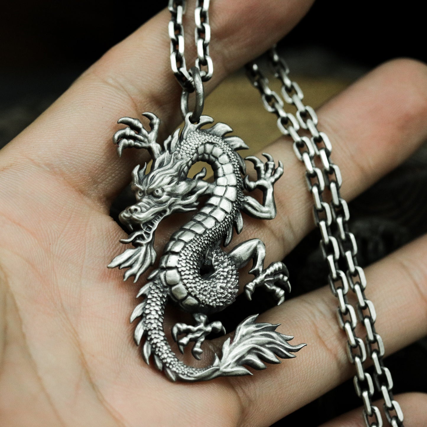 Ascending Dragon Pendant with Pearl ¨C 925 Sterling Silver Handmade