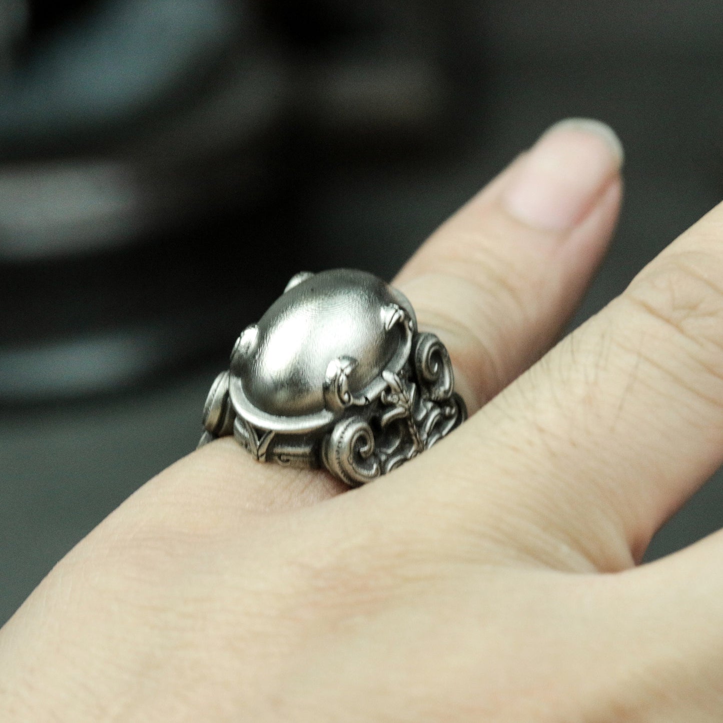 Taotie Texture Ring - 925 Silver Handmade