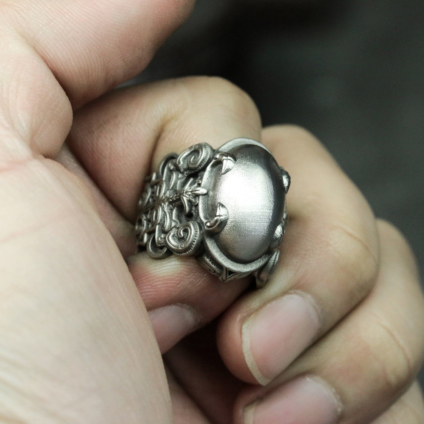 Taotie Texture Ring - 925 Silver Handmade