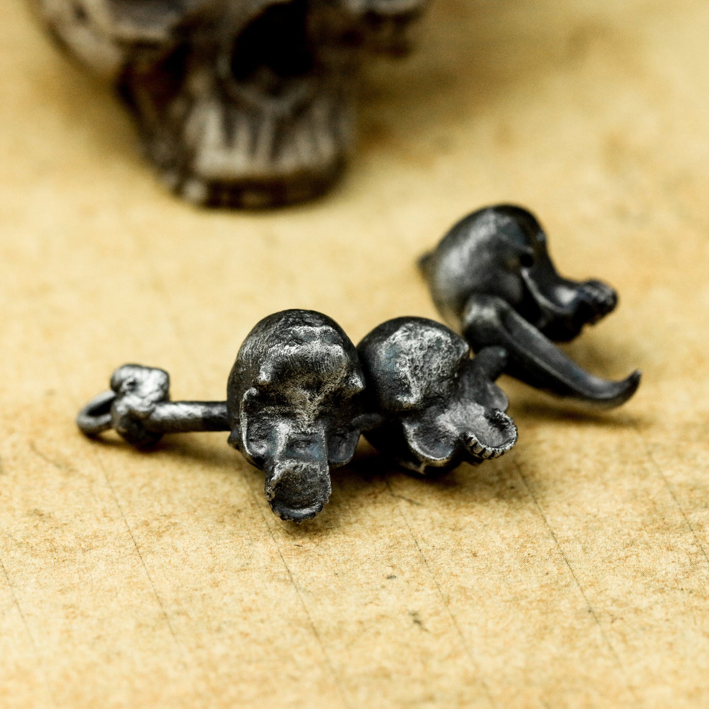 Three Skull Pendant with Central Spike - 925 Sterling Silver Handmade