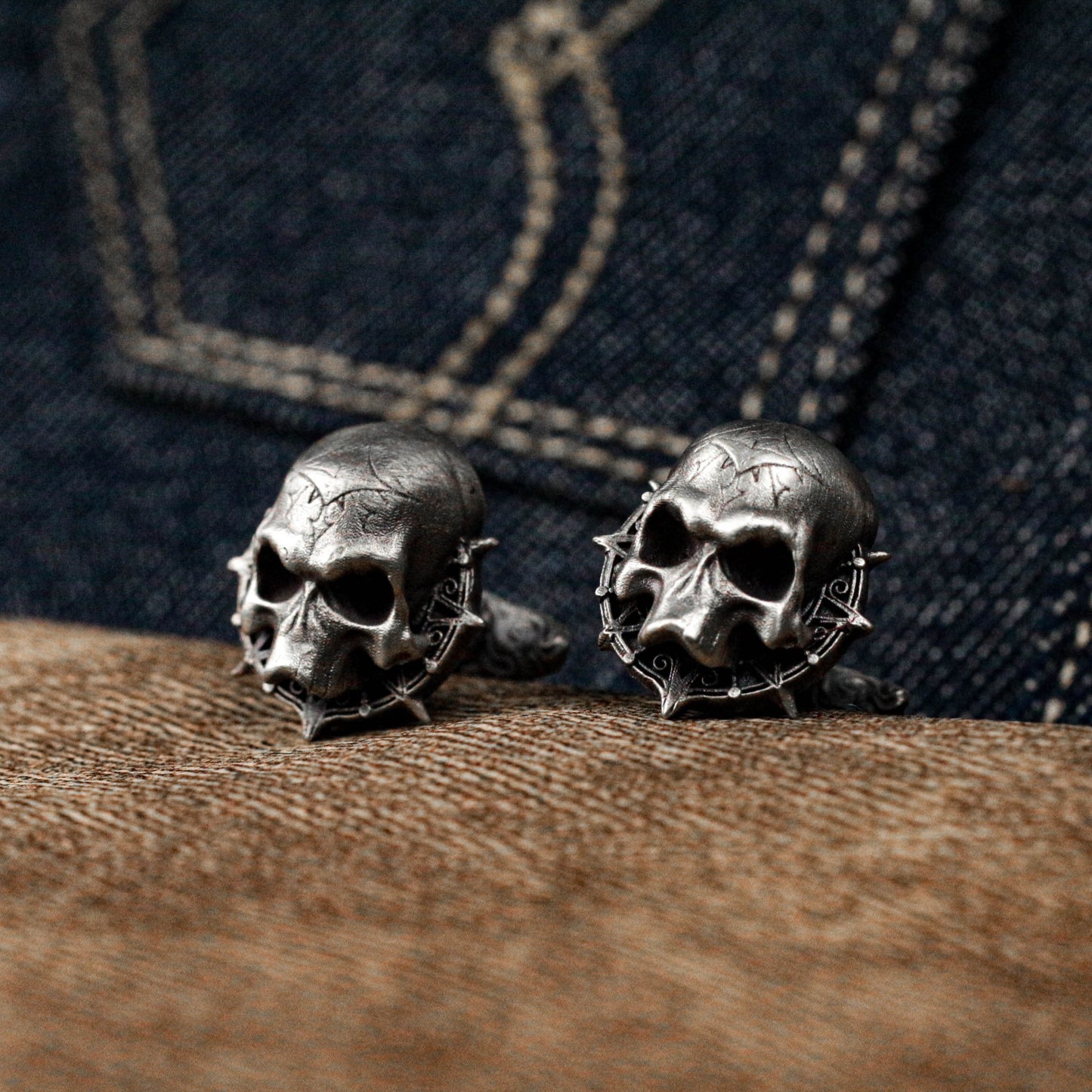 Astrological Wheel Skull Cufflinks - 925 Sterling Silver Handmade