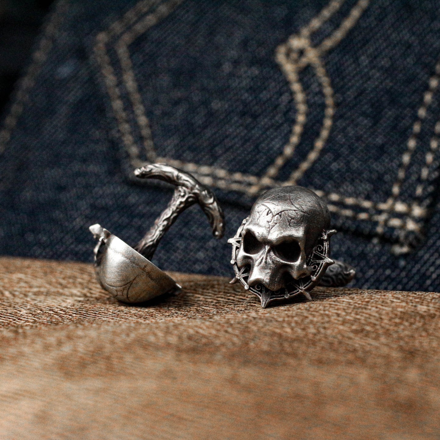 Astrological Wheel Skull Cufflinks - 925 Sterling Silver Handmade