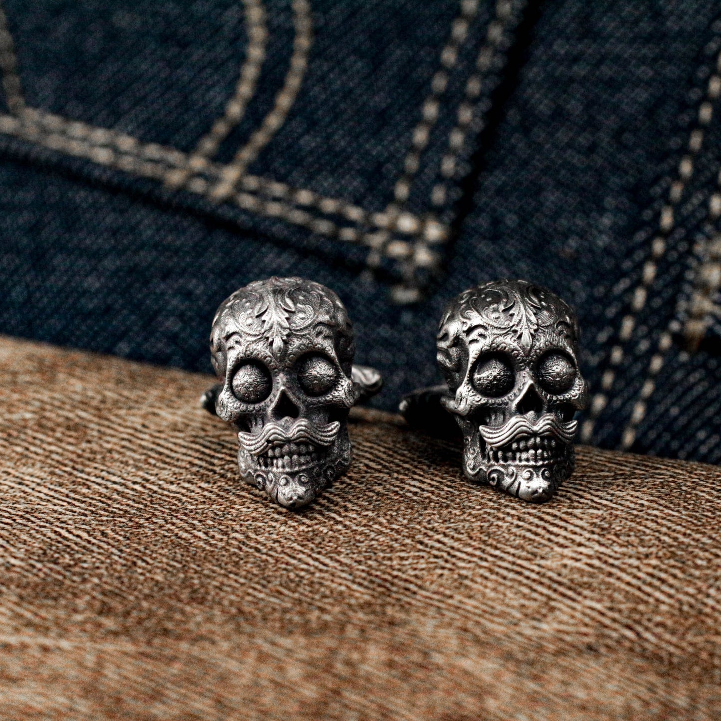 Mexican Gangster Sugar Skull Cufflinks - 925 Silver Handmade