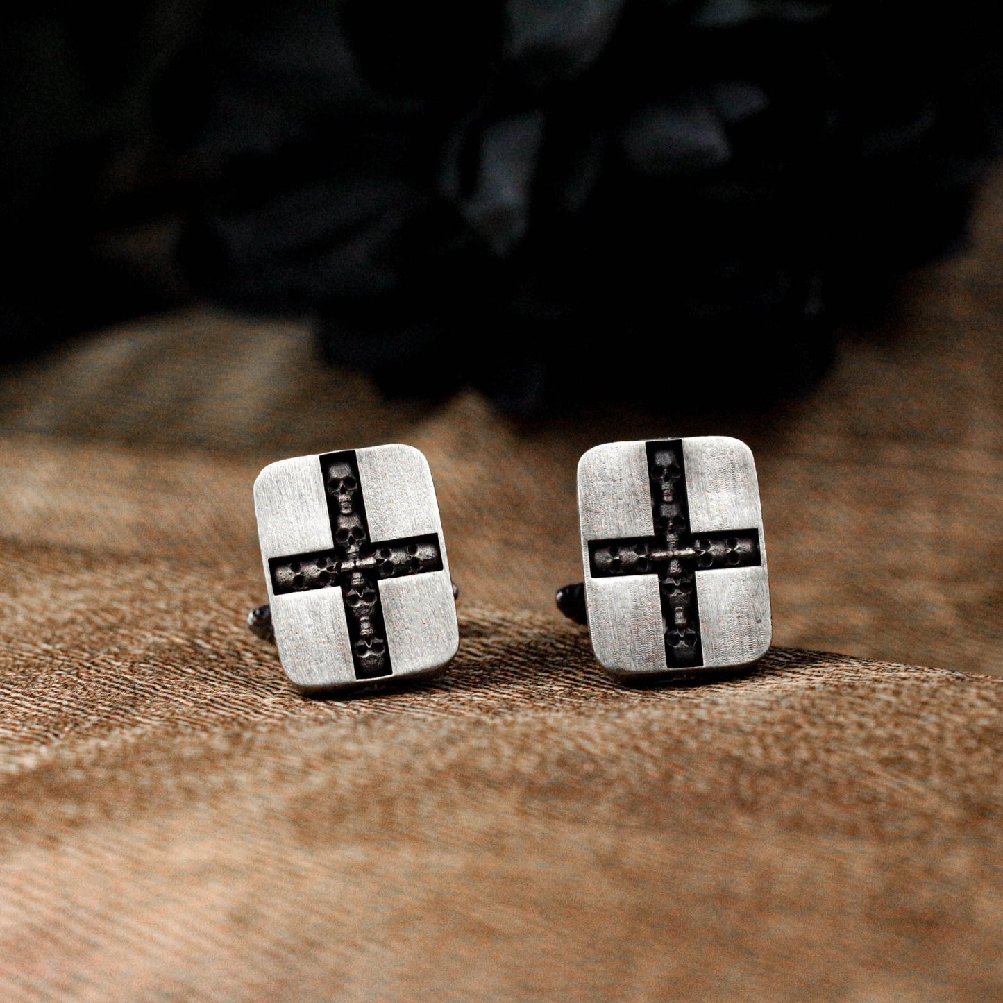 Square Cross Skull Cufflinks - 925 Silver Handmade