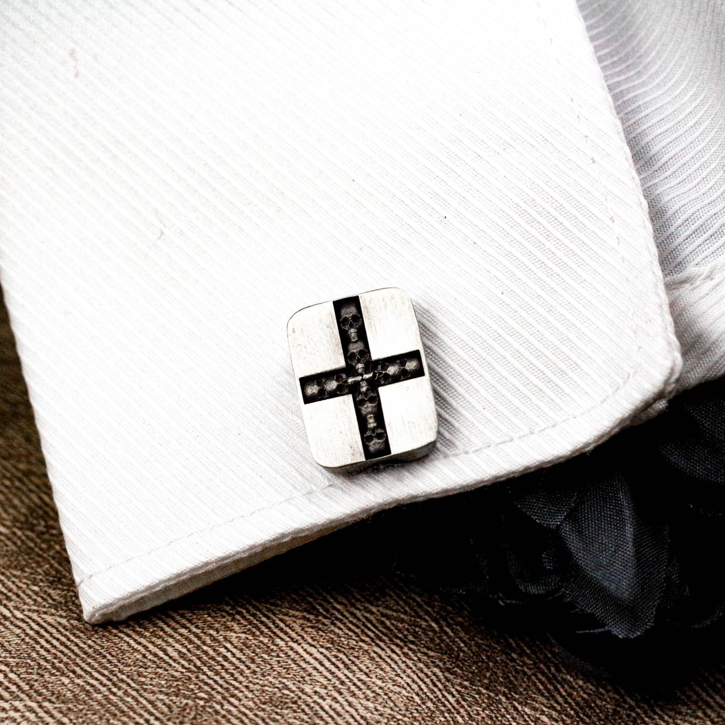 Square Cross Skull Cufflinks - 925 Silver Handmade